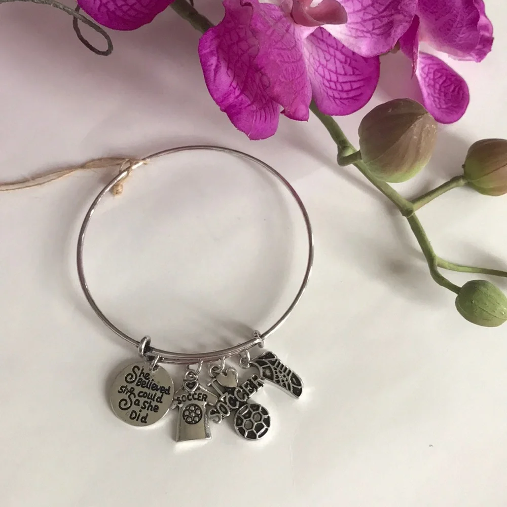 Silver Toned Soccer Charm Bracelet - Picture 1 of 2